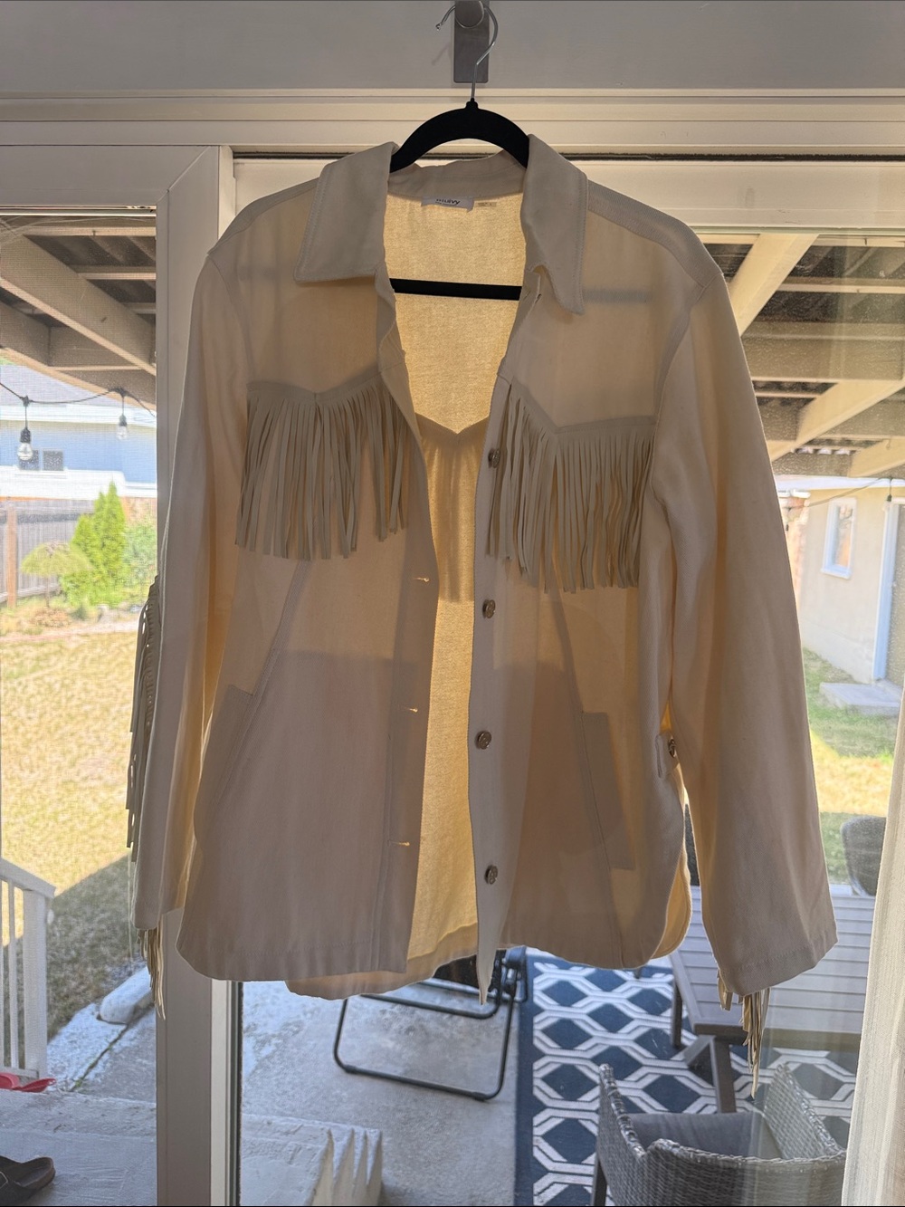Bluivy Cream Fringe Bomber Jacket